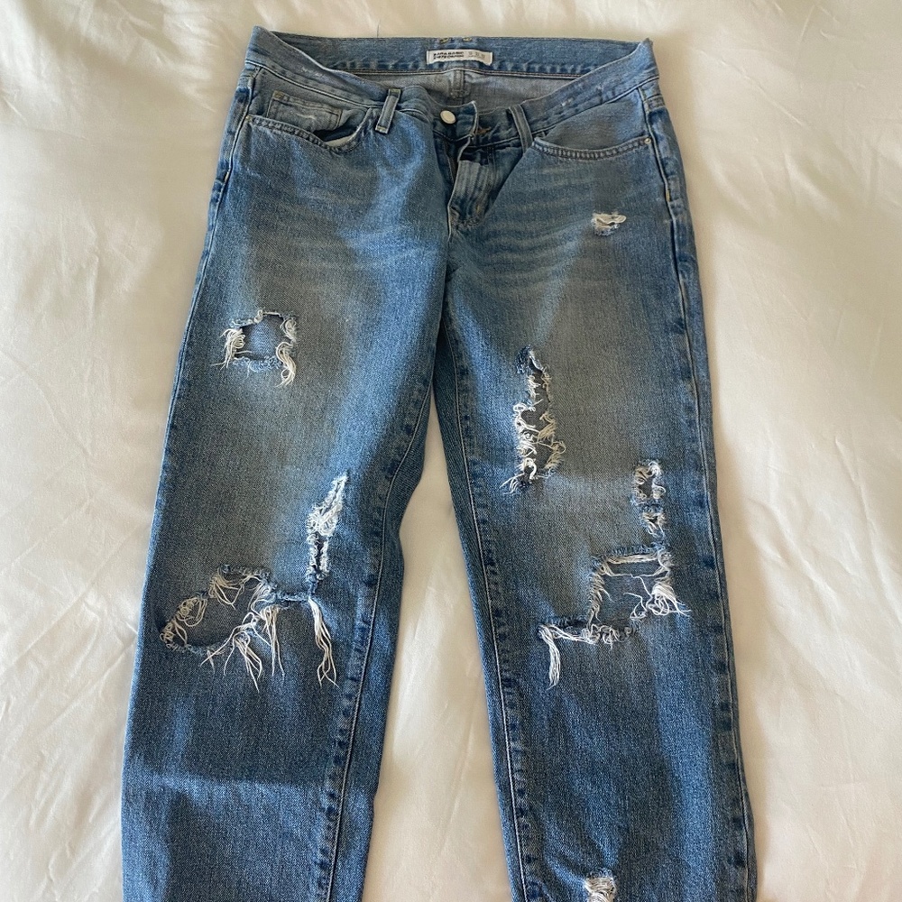 ZARA Basic Denim Destroyed Jeans, Size: 4